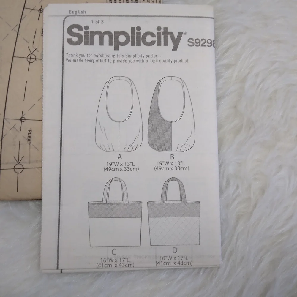 SIMPLICITY S9289 Large Market Totes In 4 Variations.